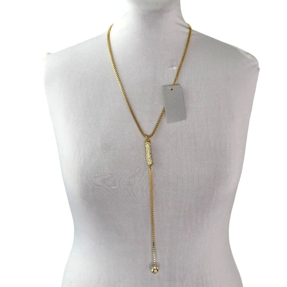 Laruicci Lariat Necklace Gold Tone Crystal Accents